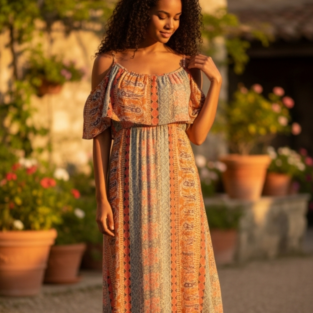 Elegant Floral Off-Shoulder Maxi Dress